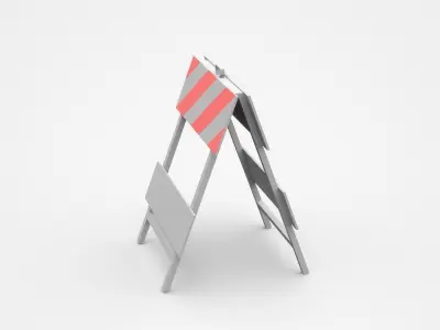 Double Two-Sided Warning Stand Barrier With Red White Strips 3D model