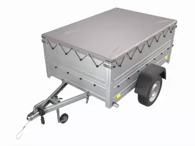 Single axle car trailer with extra walls cover jockey wheel 3D model