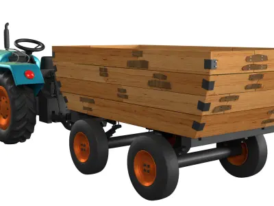 Tractor Trolley Low-poly 3D model