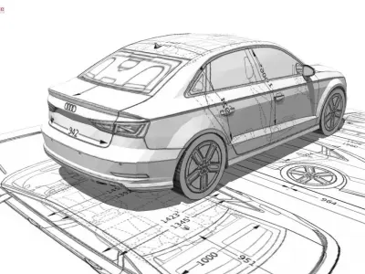 Audi A3 Limousine 3d blueprint Low-poly 3D model