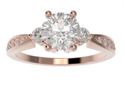 3 Stones engagement ring with side stones 3D print model