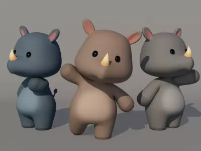 Rigged Cartoon Rhinoceros Low-poly 3D model