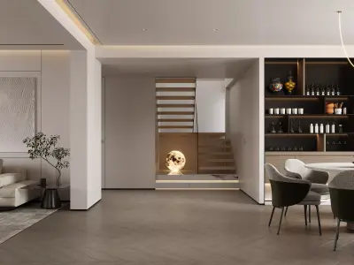 Modern living room dining room bedroom interior scenes 308 3D model