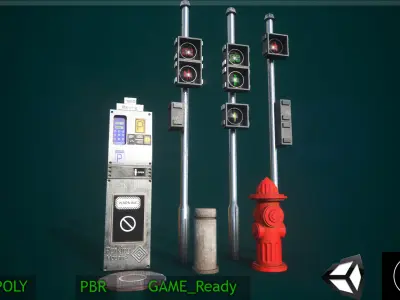 Ultra HD Road Props Bundle Low-poly 3D model