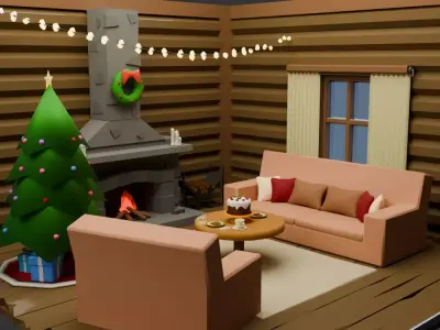 Christmas Fireplace  Low-poly 3D model