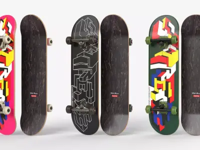 Three Realistic Skateboards 3D model