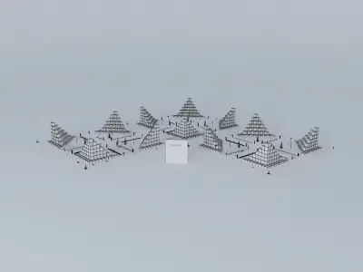 Cubic mosque with four pyramids in middle 3D model