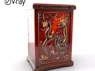 Dragon Relief Wooden Cabinet Model Pack Low-poly 3D model