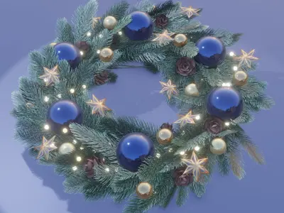 Christmas wreath in classic style Low-poly 3D model