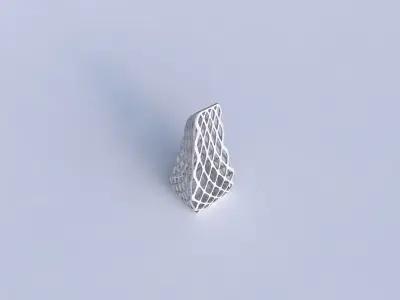 Vase top bent rectangle with diagonal grid lattice 3D print model