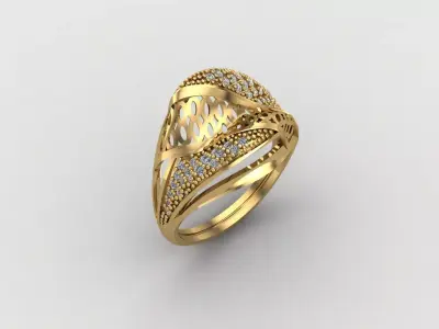 Women Ring With Stone Diamond Ready STL 3DM Models Womens Rings 3D print model 22