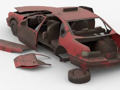 8k abandoned cars destroyed vehicles Low-poly 3D model