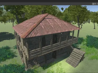 Wood old village game level Low-poly 3D model