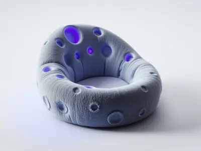 Moon Crater Plush Chair with Glowing Surface Low-poly 3D model