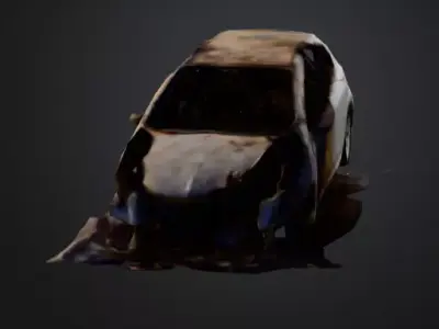 car burned to a crisp Low-poly 3D model
