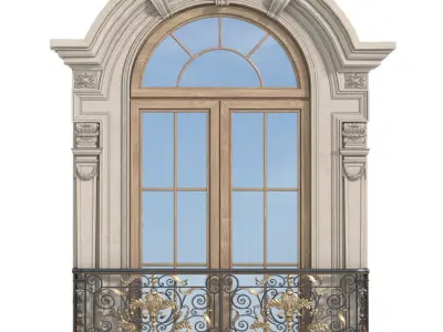 Classical Forged Fence Arc Frame Window 3D model