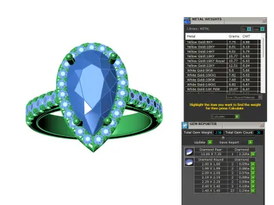 Pear Center Stone Halo Ring with Diamond Shank 3D print model
