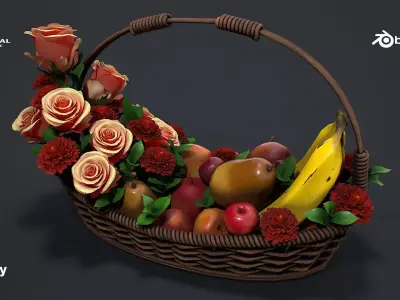 Basket with flowers and fruits 3d model 3D model