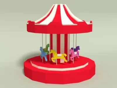 Low Poly Cartoon Carousel Low-poly 3D model