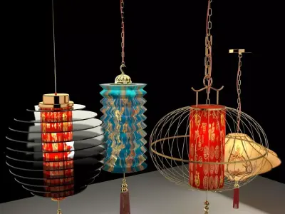 Chinese red lantern  Low-poly 3D model