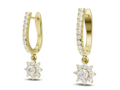 Diamond Cluster Bali Earrings For Women 3D print model