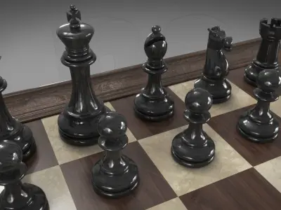 Chessboard with pieces 3D model