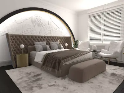 3D Bedroom Model model modern with arched ceiling 3D model