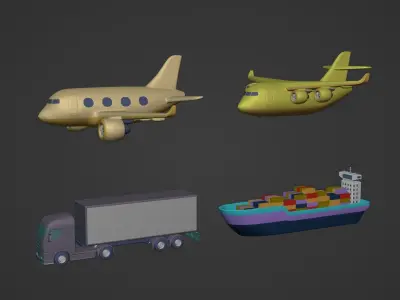 Cartoon Transport Vehicles Pack Low-poly 3D model