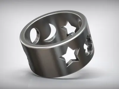 Moon Star Minimal Gold Ring Free 3D print model