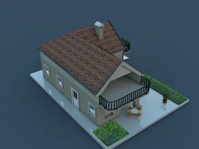 house 4 with balcony Low-poly 3D model