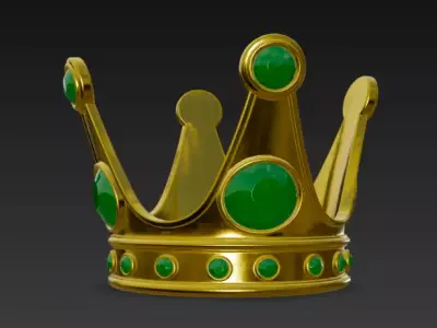 Golden Crown with Emerald Gems 3D model