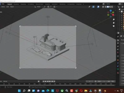 Rounte  model with Cars and Canteen  in blender low poly Low-poly 3D model