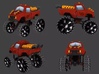 Cartoon Monstercar Pack Low-poly 3D model