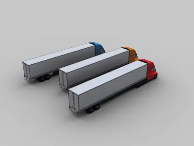 Electric truck and Trailer Lowpoly Low-poly 3D model