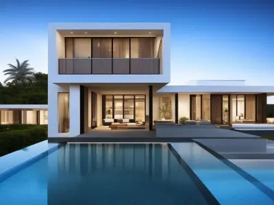 Luxury Oasis - Stunning Mansion with Pool Low-poly 3D model