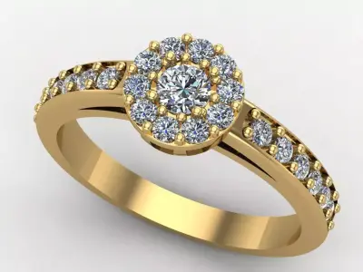 Solitaire and Diamond Halo Ring 3D print model