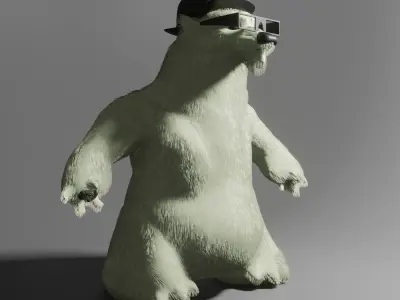 Polar bear with hat and sunglasses Low-poly 3D model