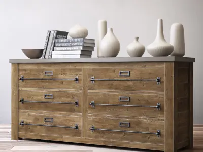 MERCANTILE 6-DRAWER LOW WIDE DRESSER 3D model