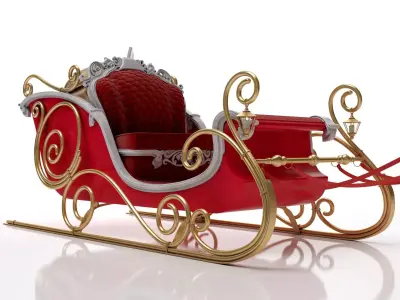 Santa Claus  sleigh with reindeer 3D model
