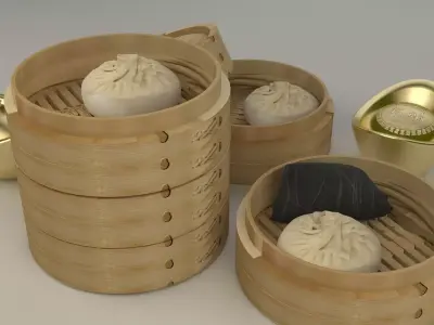 Chinese bamboo steamer Low-poly 3D model