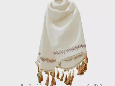 Embroidered Edge Shawl with Tassels Low-poly 3D model