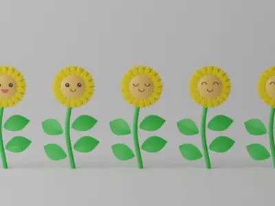 Cartoon Cute Sunflower Collection 1 3D model