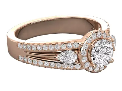 Luxury Halo Diamond Engagement Ring CAD Design 3DM STL 3D print model