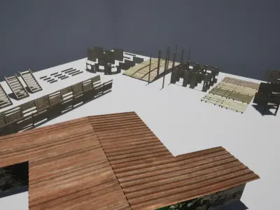 Modular wood Construction pack Low-poly 3D model