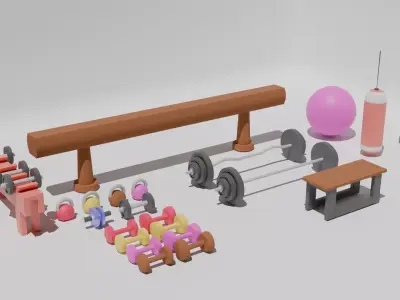 Stylized Fitness Equipment Pack Free low-poly 3D model