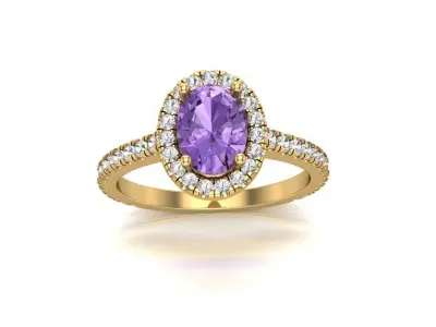 Oval Center Stone Halo Ring with Diamond Shank 3D print model