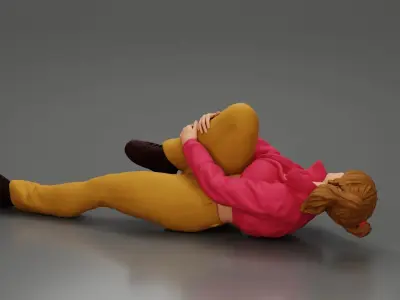 woman in mini jacket lying on the floor touching injured knee 3D print model