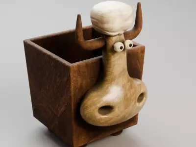 Stylized Bull Pencil Holder Low-poly 3D model