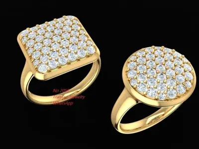 Round and Square Face Pave Stone Men Ring Jewelry 509 3D print model
