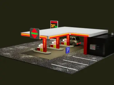  Gas station Low-poly 3D model